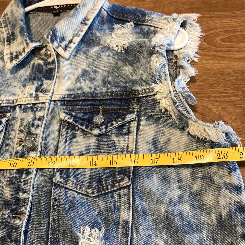 Distressed Stone‑Washed Denim Rhinestone Buttons Vest XL - Picture 9 of 10